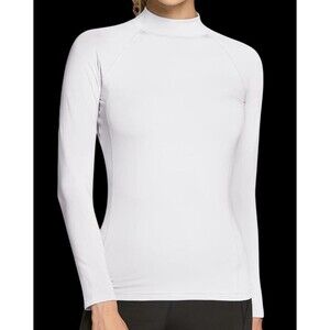2 Pk Women’s Long Sleeve Mock Neck Compression Base Layer Top White Size Small